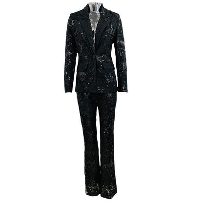 Embroidered Sequin Mesh Blazer and Pants