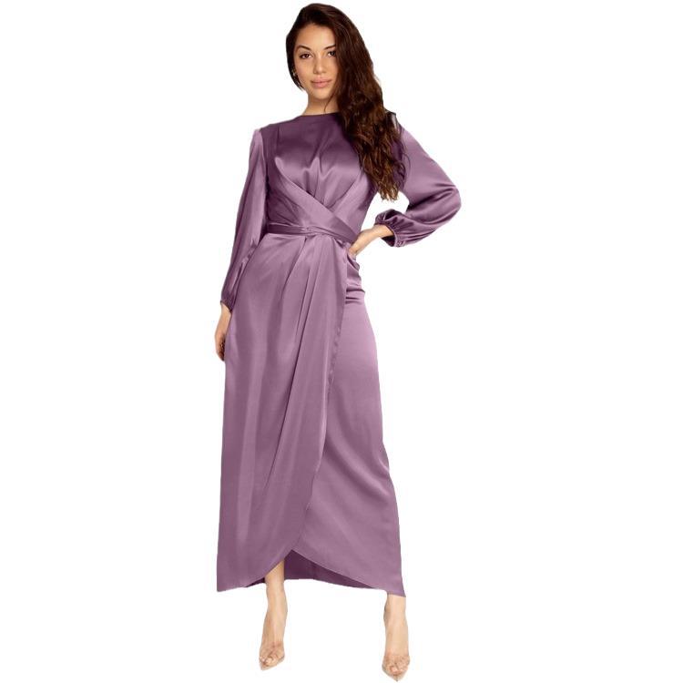 Elegant Satin Tie-Waist Long Dress