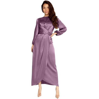Elegant Satin Tie-Waist Long Dress