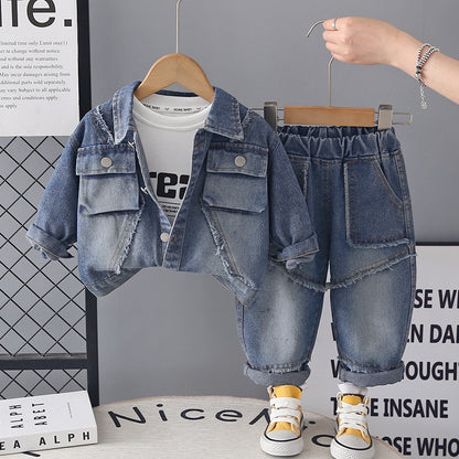Clothing for male baby autumn denim long sleeved three piece set