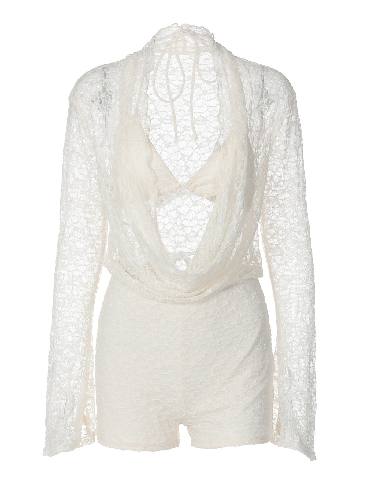 Womens Lace Long Sleeve Jumpsuit with Lingerie