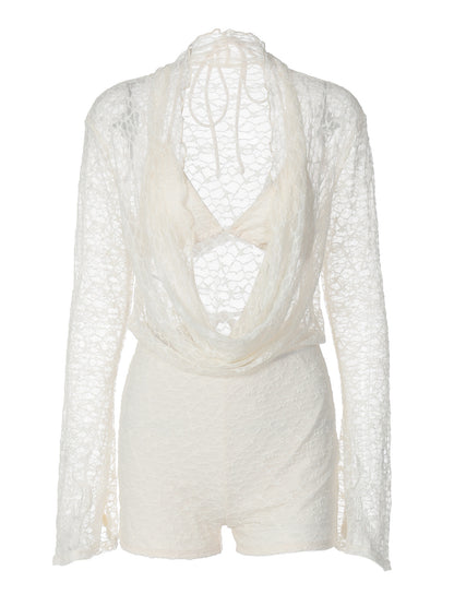 Womens Lace Long Sleeve Jumpsuit with Lingerie