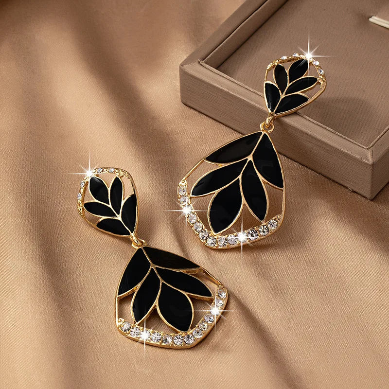 Diamond Dripped Oil Leaf Earrings