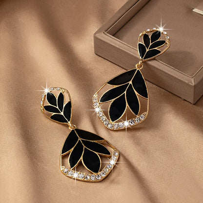 Diamond Dripped Oil Leaf Earrings