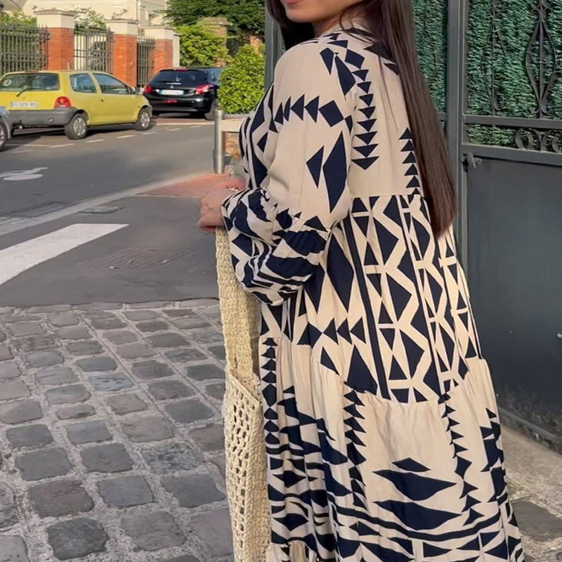 New temperament printed shirt dress Bohemian dress