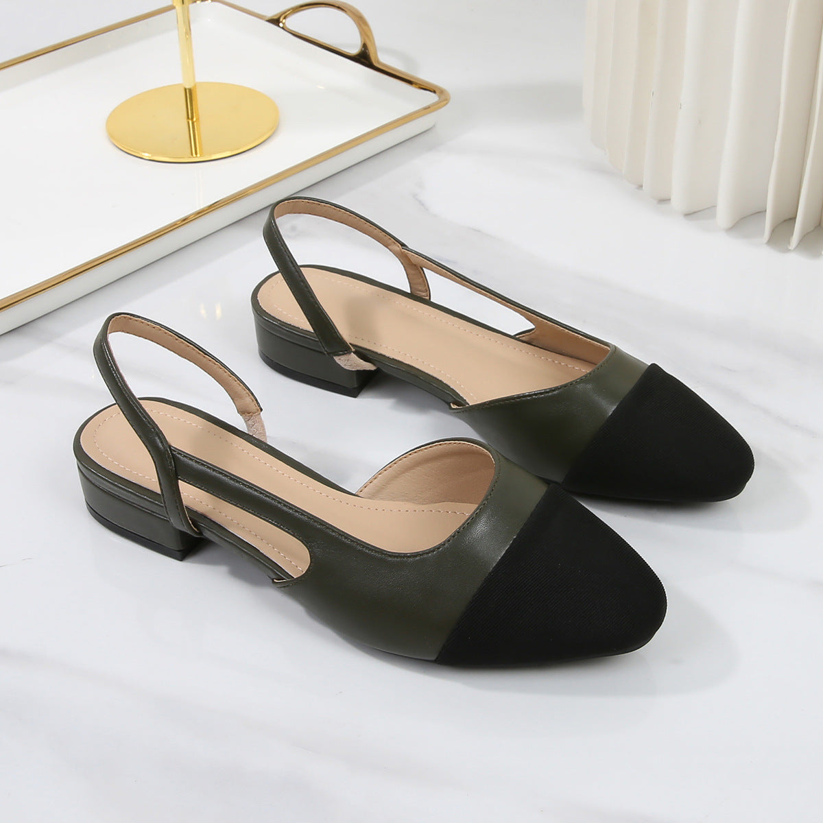 Womens Soft Leather Color Block Sandals with Square Toe