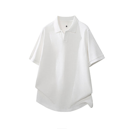 Seagull Collar Turn-Down Polo Shirt Men's Versatile Textured Minimalist T-Shirt