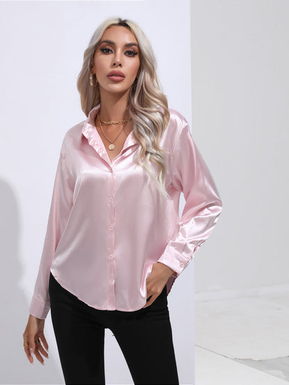 Womens Long Sleeve Satin Shirt