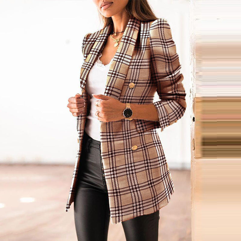 Elegant Fitted Long Sleeve Blazer Jacket for Women with Turn-Down Collar and Floral Pattern, Short Style