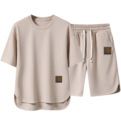Summer Men's High-end Casual Sports Set Loose Fashion Versatile Shorts Round Neck Short Sleeve T-Shirt Two-piece Set