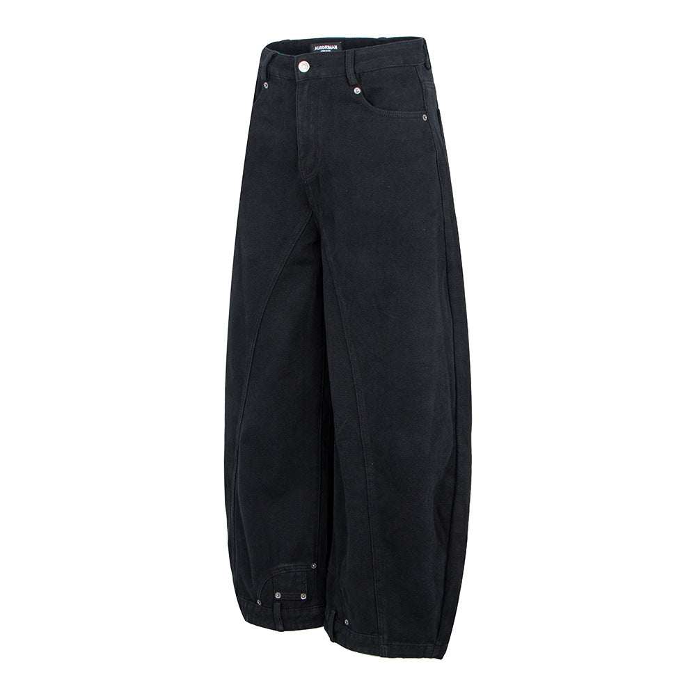 Vintage unisex jeans met omgeslagen pijpen losse pasvorm en scherpe rand