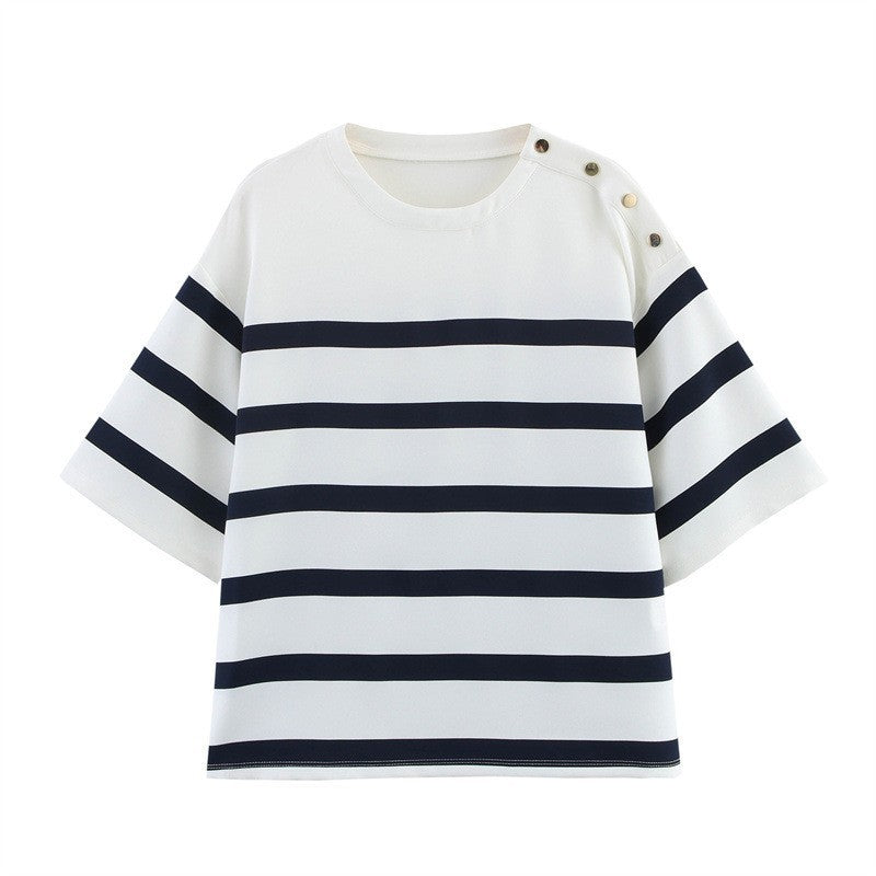 Women's Fashion Casual Striped Short Sleeve Round Neck Top and Shorts