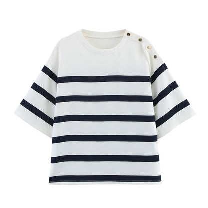 Women's Fashion Casual Striped Short Sleeve Round Neck Top and Shorts