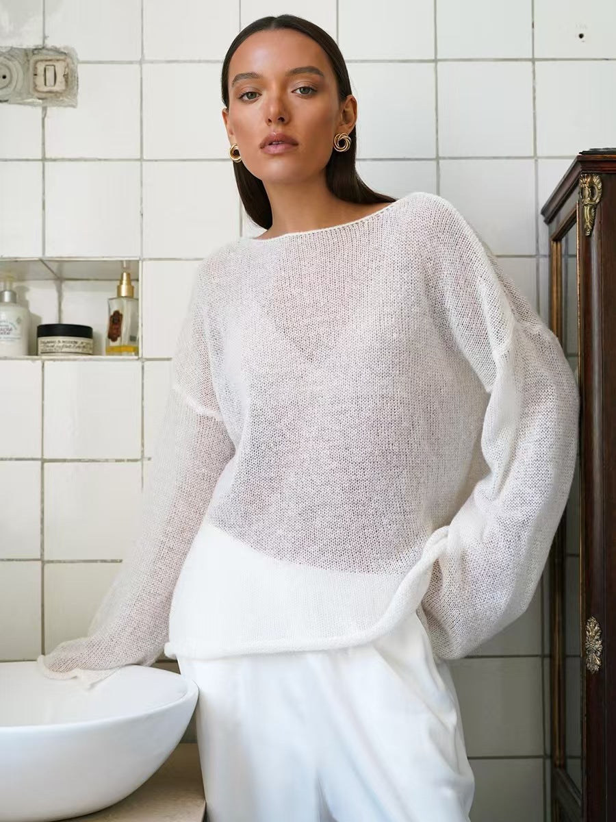 Womens Hollow Knit Pullover Sweater