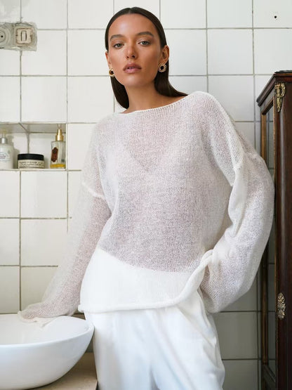 Womens Hollow Knit Pullover Sweater