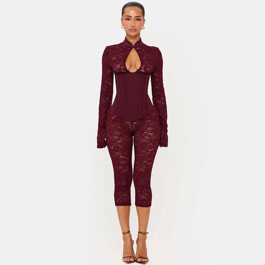 Elegant Lace-Up Bodycon Jumpsuit