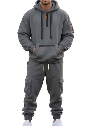 Mens Half Zip Hooded Sweatshirt and Joggers Set