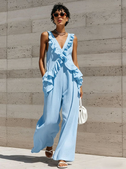 Womens V-Neck Sleeveless Jumpsuit