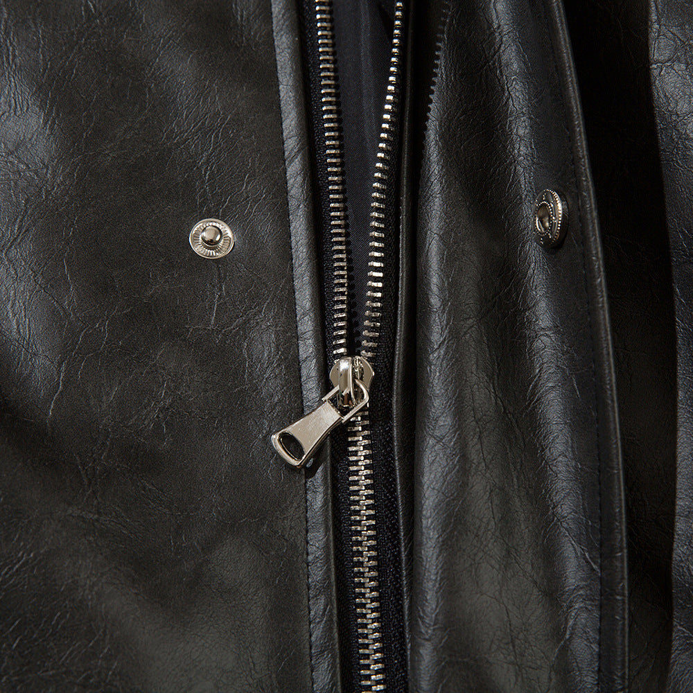 European And American Losse PU-leren unisex jas met geborduurde opdruk