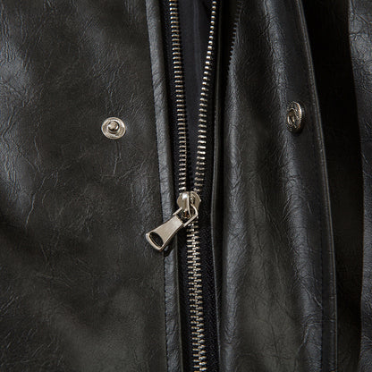 European And American Losse PU-leren unisex jas met geborduurde opdruk