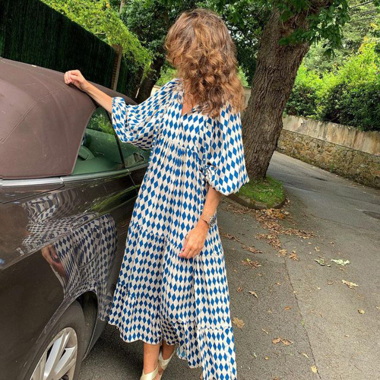 Geometric Collage Puff Sleeve Dress