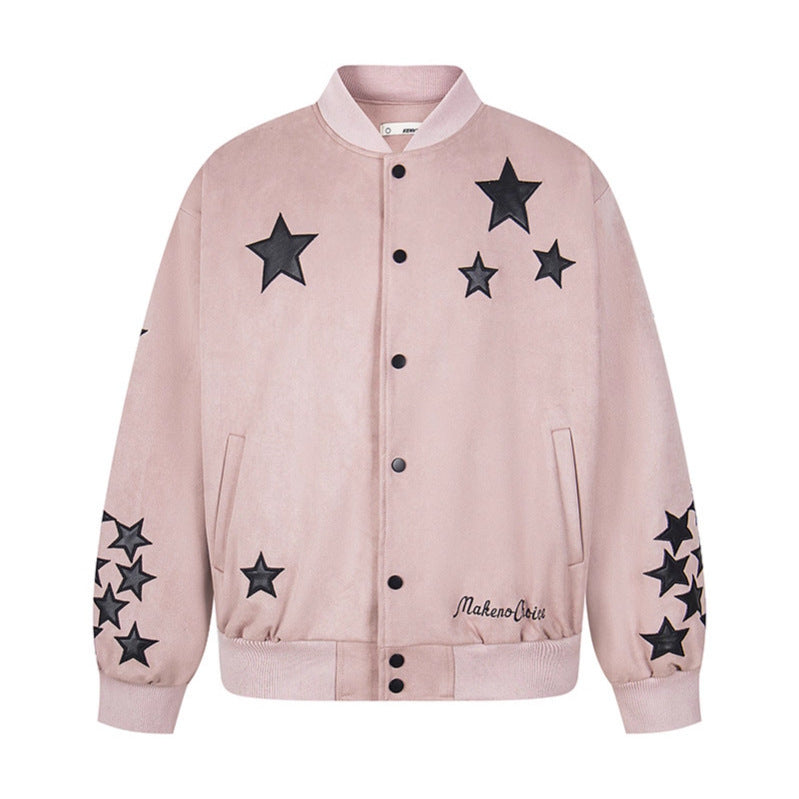 Losse casual baseballjack met geborduurde sterren unisex