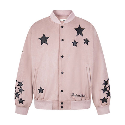Losse casual baseballjack met geborduurde sterren unisex