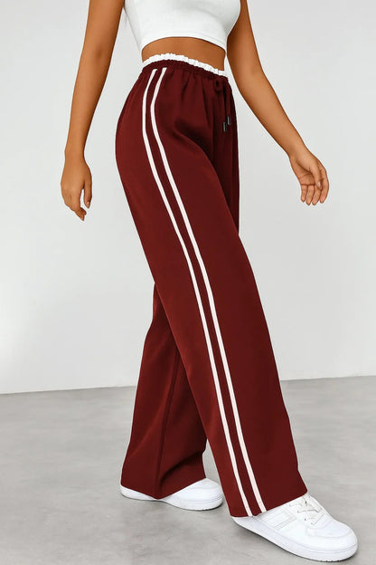 Womens Side-Striped Wide-Leg Sports Pants