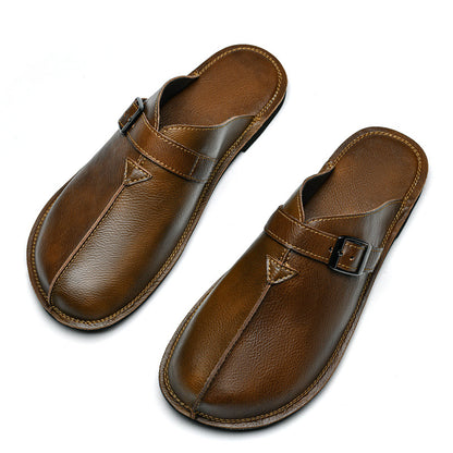 Breathable Soft-Soled Cowhide Slip-On Men's Beach Shoes
