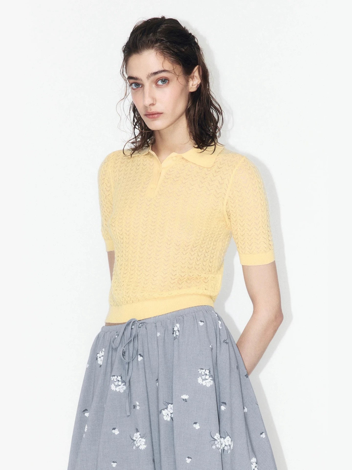 Hollow-out knit sweater