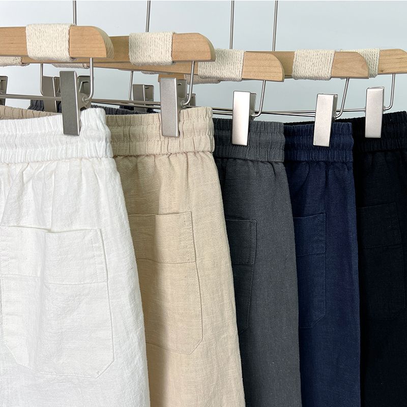 Cotton Linen Shorts Men's Summer Linen Five-Quarter Pants Men's Beach Pants Loose Casual Large Shorts