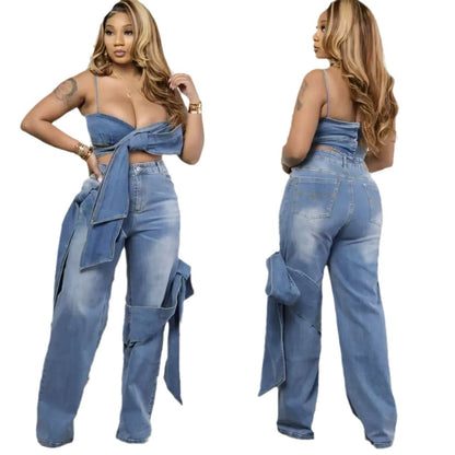 Sexy camisole tube top denim broek pak