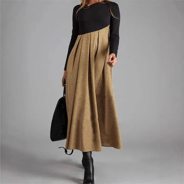 Womens Long Sleeve V-Neck Woolen Dress
