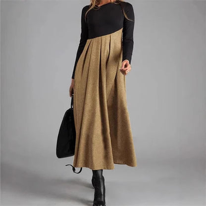 Womens Long Sleeve V-Neck Woolen Dress