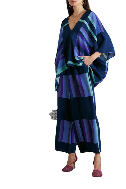 Color Printing Two Piece Sets For Women V Neck Batwing Sleeve Tops High Waist Pant Loose Casual Set Female New