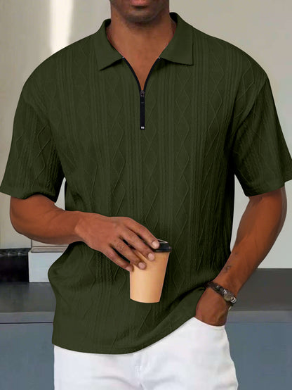 Retro zomer poloshirt met kraag halve ritssluiting en korte mouwen