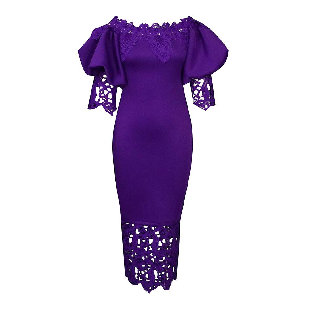 Elegant Lace-Panelled Boat-Neck Dress