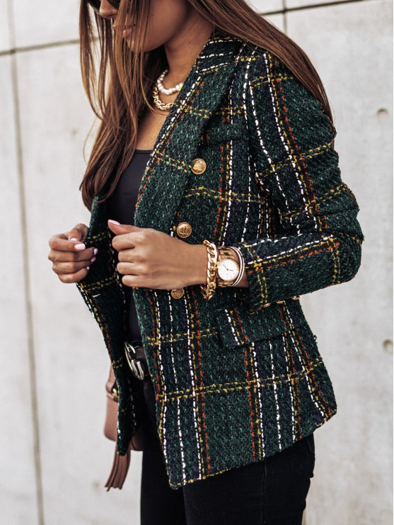 Autumn and winter new cross-border women's clothing hot selling suit long sleeved double breasted printed suit small jacket top