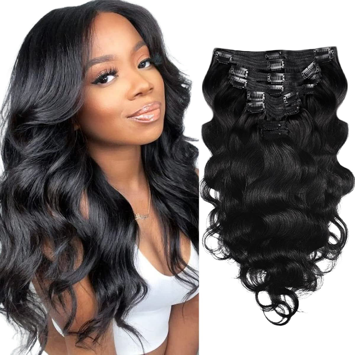 Clip-in Human Hair Extensions with Double Weft