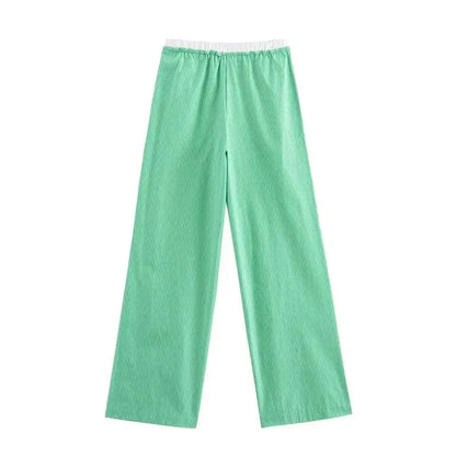 Striped Pants Sets Women's 2-piece Autumn Chic Loose Wide-leg Pants Sets Street Fashion Youth 2 Piece Sets Womens Outfits