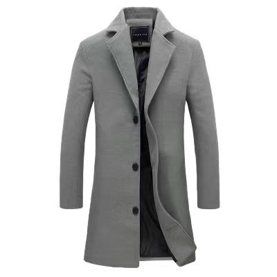 Men Slim Fit Cotton Blend Mid-Length Lapel Coat