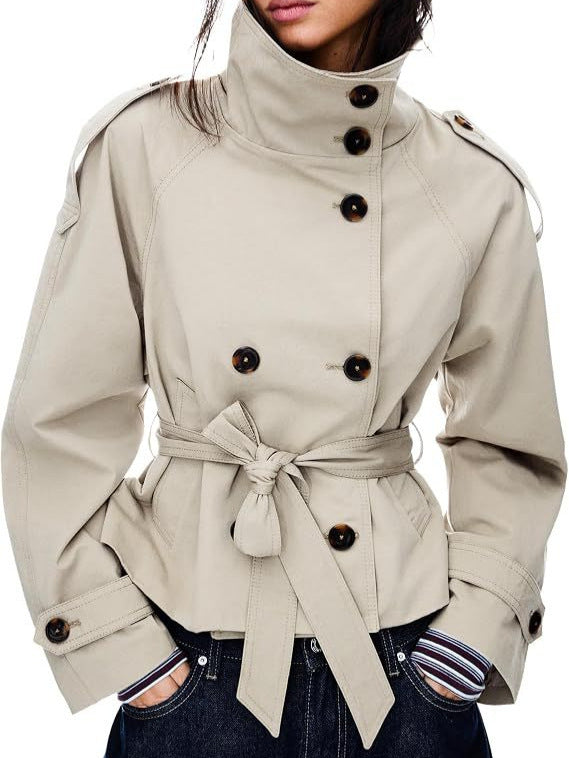 Dubbelknoops korte trenchcoat voor dames