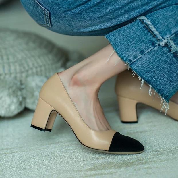 Womens Soft Leather Color Block Sandals with Square Toe