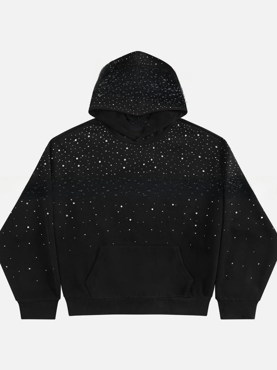 Rhinestone Hooded Sweatshirt Retro Washed Unisex