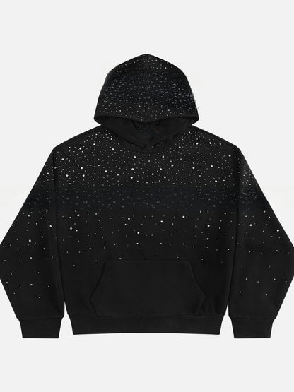 Rhinestone Hooded Sweatshirt Retro Washed Unisex