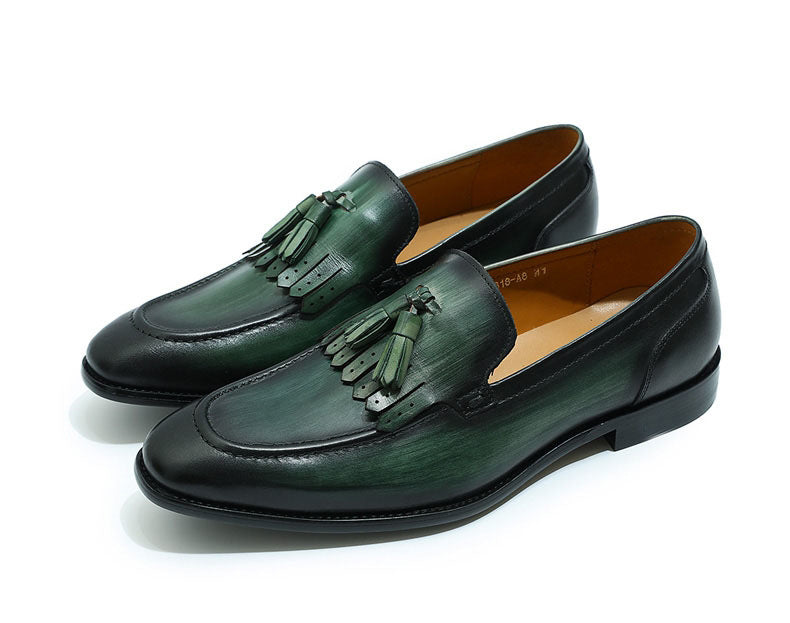 British Style Cowhide Tassel Mens Slip-On Loafers