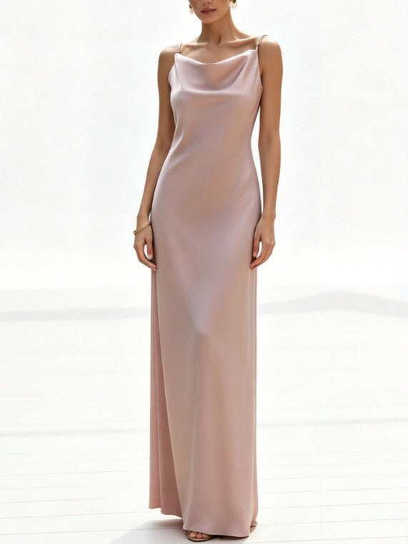 Satin Backless Long Dress with High Slit