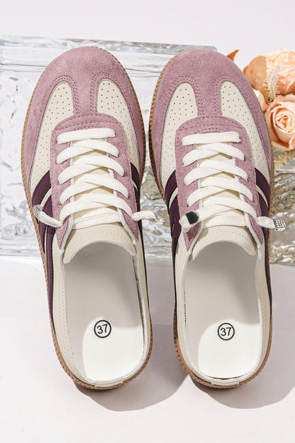 Retro mule sneakers met oogjes van PU-leer en patchwork