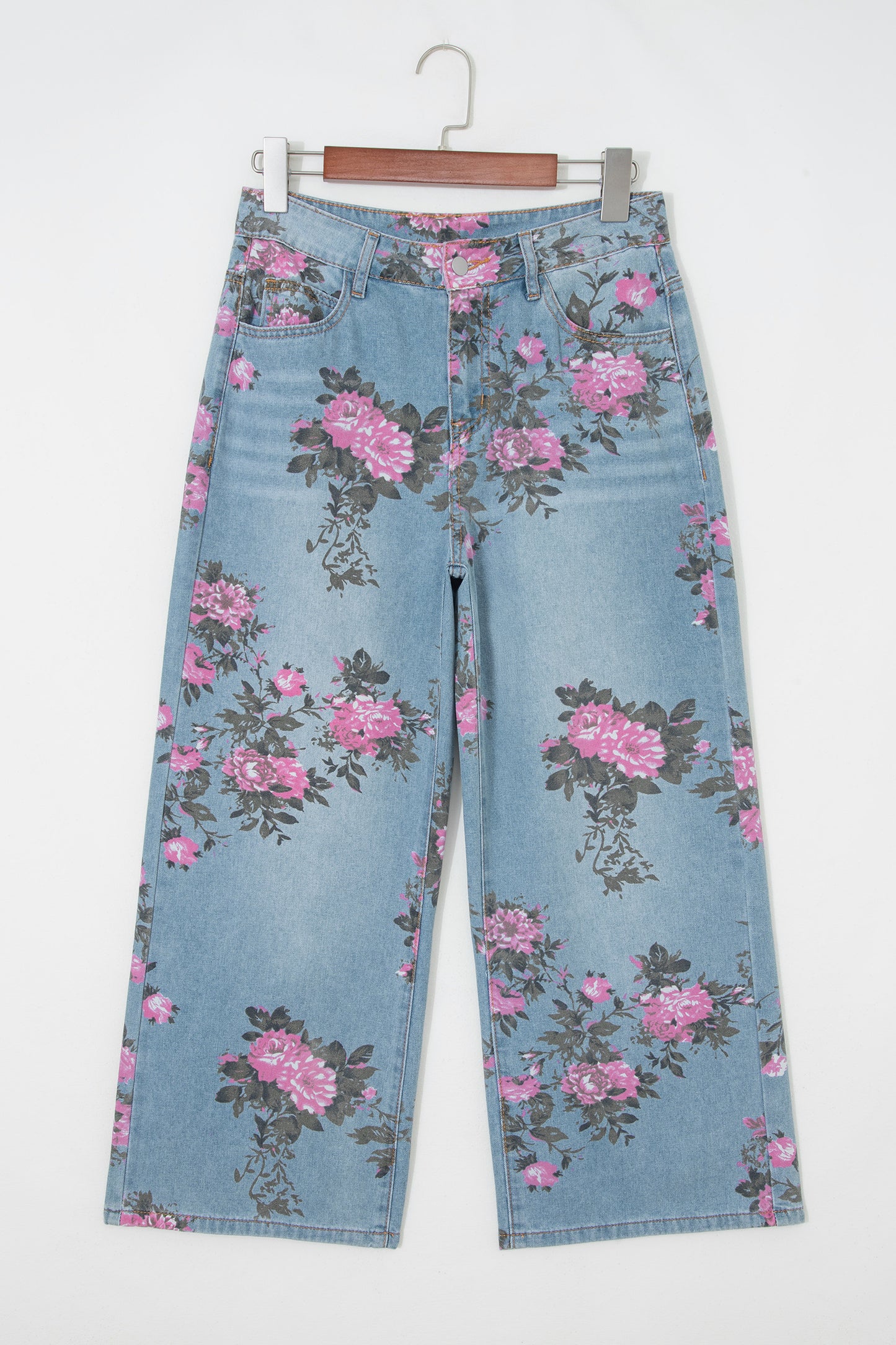 Sky Blue Garden bloemenprint bootcut jeans met hoge taille