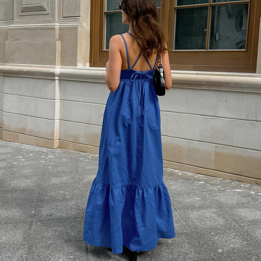 European and American style casual V-neck backless camisole dress
